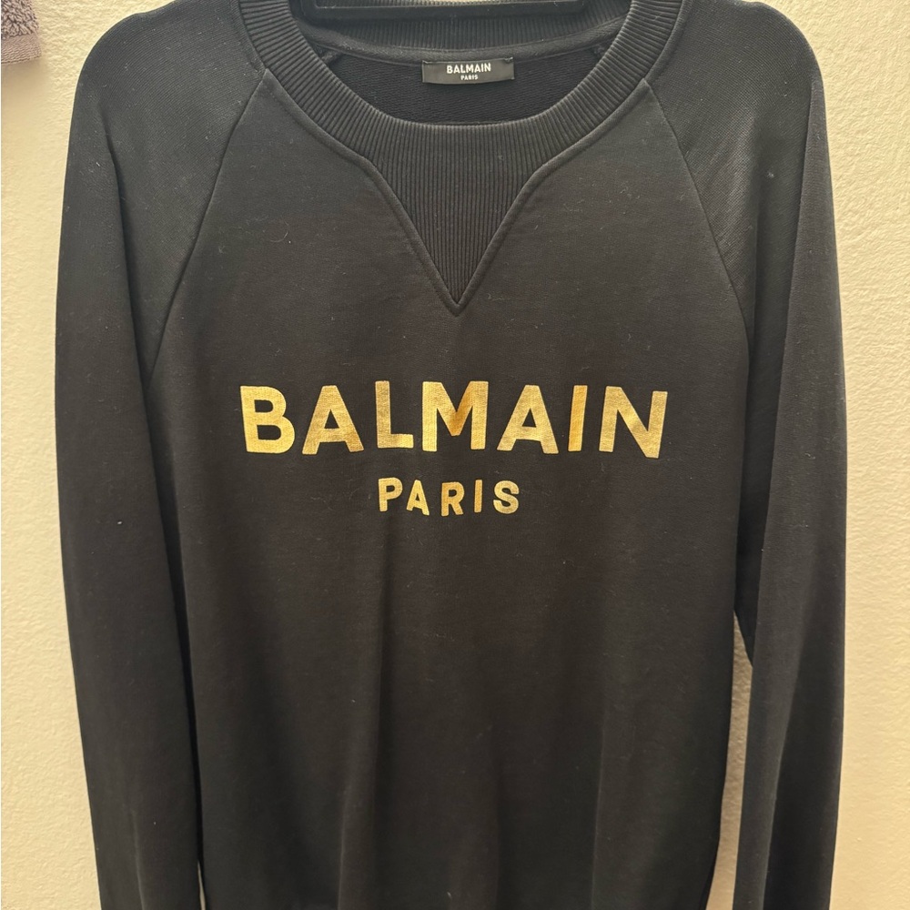Balmain Men's Sweater in Black with Gold Logo